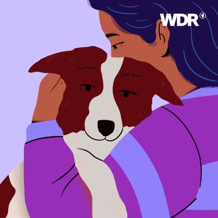 Illustration: Zärtliche Frau, die ihren Hund umarmt und tröstet.