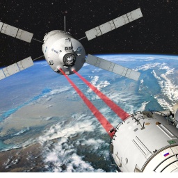Illustration eines Raumtransporters, der an die ISS andockt.