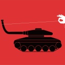 Friedensillustration: eine Hand zieht das Rohr eines Panzers nach oben.