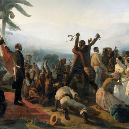 François-Auguste Biard: "L'abolition de l'esclavage dans les colonies franÃ§aises en 1848." Gemälde Öl auf Leinwand von 1849.