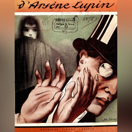 Zeichnung von Léo Fontan für das Cover von Maurice Leblancs Roman: Les 3 Crimes, d Arsène Lupin 1917 Frankreich