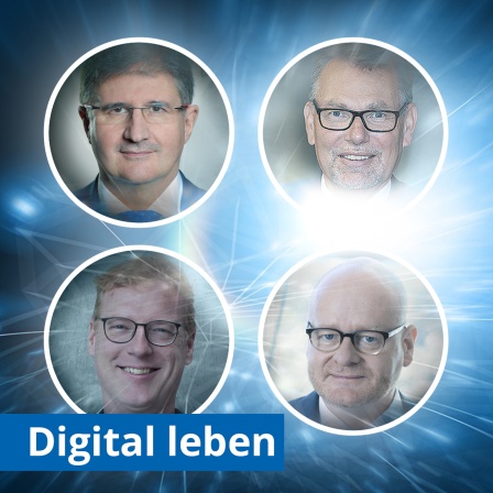 Logo vom Podcast "Digital leben" mit den Porträts der Gäste Thomas Popp, Hartmut chubert und Bernd Schlömer