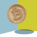 Illustration einer Bitcoin-Münze, die im Raum schwebt.