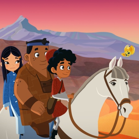 Shila, Luigi und Marco auf Pferd in der Wüste