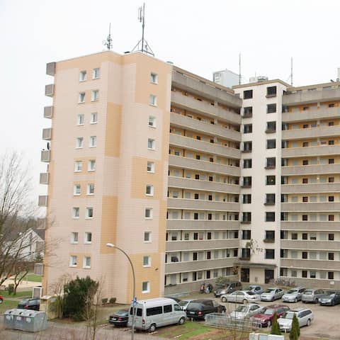 Der Schauplatz des Dok5 Feature Neun Stockwerke Deutschland und Neun Stockwerke Neues Deutschland - Ein Hochhaus in Gladbeck