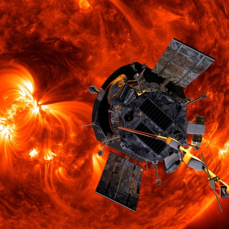 Illustration der Parker Solar Probe, die sich der Sonne nähert.