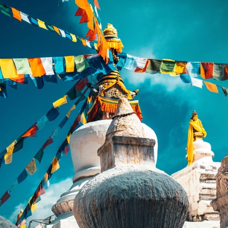 In Tibet gibt es tatsächlich jemanden, der Professor van Dusen und seinen Begleiter leiden sehen will. Zu sehen: Stupa Namobuddha im Himalaya, Annapurna Region, Nepal.