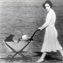 Collage zeigt links den Fahndungsaufruf nach dem Lindberg-Baby, rechts das Kindermädchen Betty Gow schiebt den Kinderwagen mit dem Lindberg Baby