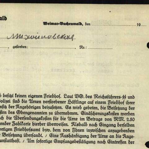 Versandformular der SS für Urnen 