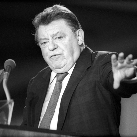Franz Josef Strauß auf dem CSU-Parteitag 1987, schwarzweiß