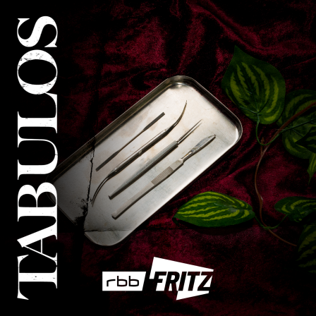 Ein Bild des Podcasts "Tabulos" ist zu sehen. Ein silbernes Tablett auf dem Skalpelle liegen. (Quelle: Fritz | Clara Renner)