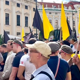 Ein Aufmarsch der Idendtitären Bewegung mit der AfD-und FPÖ-Jugend in Wien (29. Juli 2023).