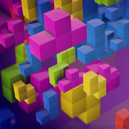 bunte Tetris-Steine auf lila Hintergrund