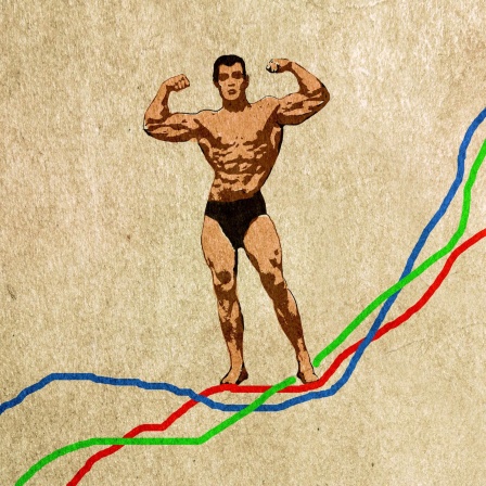 Bodybuilder posiert oben auf einem Liniendiagramm *