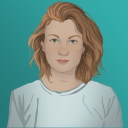 Die Illustration zeigt eine junge Frau mit schulterlangen Haaren und einem weißen Shirt.