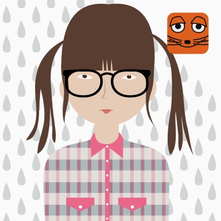 Illustration: Mädchen mit Brille steht im Regen.