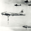 März 1945 - Flugzeuge der 401. Bombengruppe der US Army Air Force werfen Bomben auf Deutschland ab