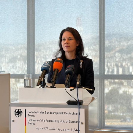 Beirut: Außenministerin Annalena Baerbock (Bündnis 90/Die Grünen) gibt eine Pressekonferenz in der Deutschen Botschaft. 