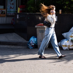 In Seoul läuft eine Frau eine Straße entlang.