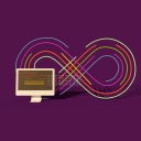 Illustration eines Computers mit einem Unendlichkeitssymbol im Hintergrund vor einem violetten Hintergrund.