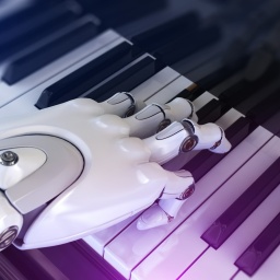 Robot Plays the Piano, Robot Plays the Piano. 3d Illustration