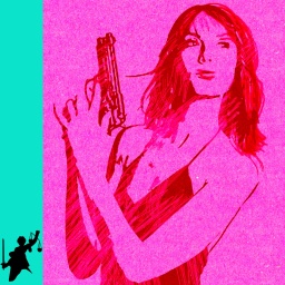 Revolvergirl Grafik in den Farben Rot und Pink