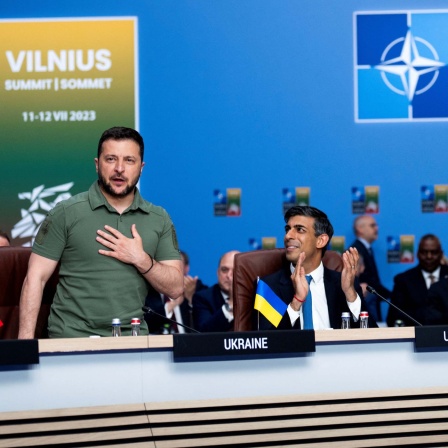 Wolodymyr Selenskyj, Rishi Sunak und Joe Biden auf dem Nato-Gipfel in Vilnius. 