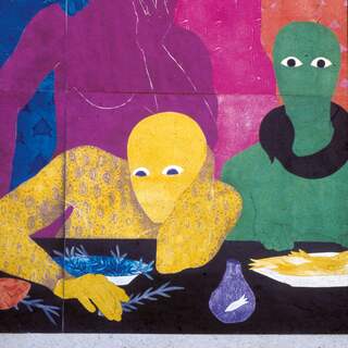 Belkis Ayón vor "La cena", 1988 - zu sehen im Ludwig Forum Aachen