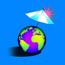 Die Grafik zeigt einen Globus, der von einem Sonnenschirm vor der Sonne geschützt wird.