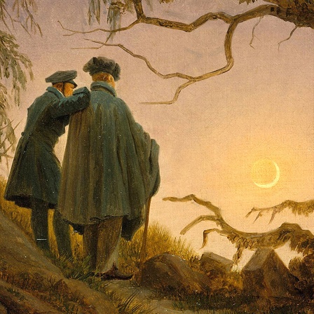 Gemälde "Zwei Männer in Betrachtung des Mondes" von Caspar David Friedrich