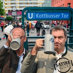 Friedrich Merz und Markus Söder die satirisch nach Berlin-Kreuzberg montiert wurden.