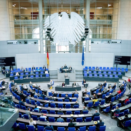 Blick von den Sitzreihen in den Bundestag