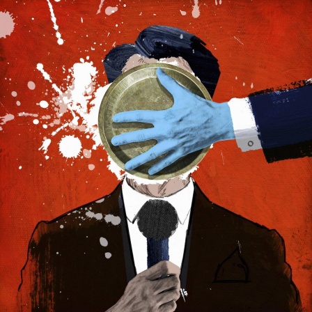 Illustration zeigt einen Mann, der eine Torte ins Gesicht bekommt. 