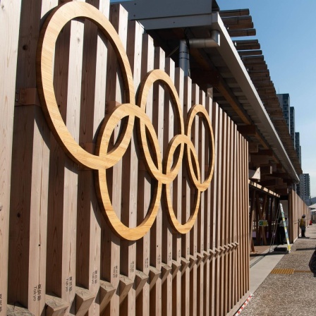 Der Eingang zum Olympischen Dorf in Tokio während der Olympischen Spiele 2021.