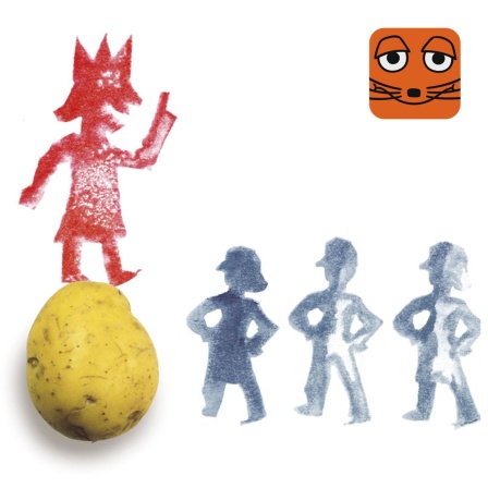 Zeichnung eines roten Königs, der auf einer Kartoffel steht, und davor stehen blaue Figuren.