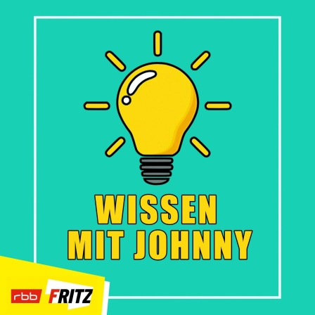 Eine gelbe strahlende Glühbirne auf türkisem Hintergrund mit dem Schriftzug Wissen mit Johnny (Quelle: Johnny | Fritz)