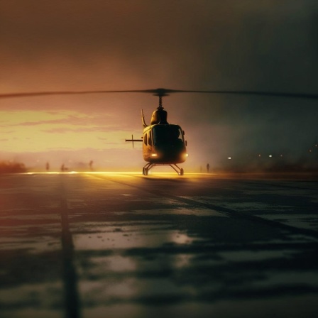 Ein Hubschrauber auf einem Landeplatz.