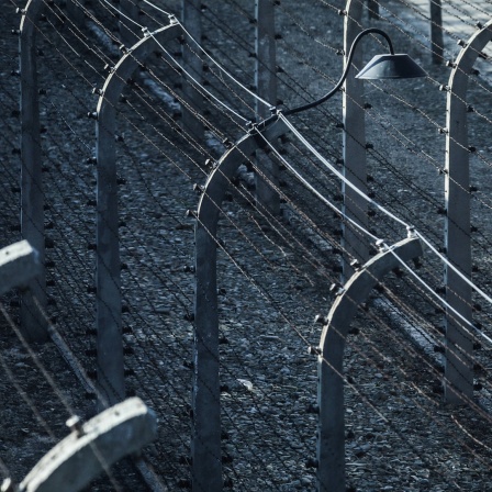 Gedenkstätte Auschwitz: Stacheldrahtzäune am ehemaligen nationalsozialistischen deutschen Konzentrationslager Auschwitz.
