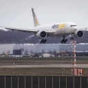 Ein Cargo-Flugzeug landet am Flughafen Leipzig/Halle in Schkeuditz