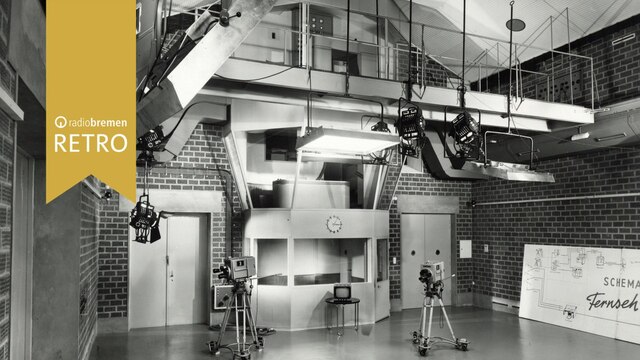 Blick ins Fernsehstudio im Funkhaus in der Heinrich-Hertz-Straße, 1955