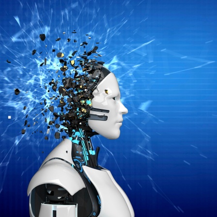 Ein Roboter dessen Kopf sich auflöst