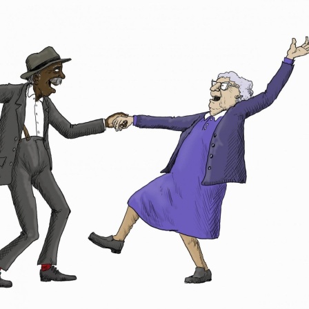 Ein altes Paar hat Spaß beim Jive-Tanz