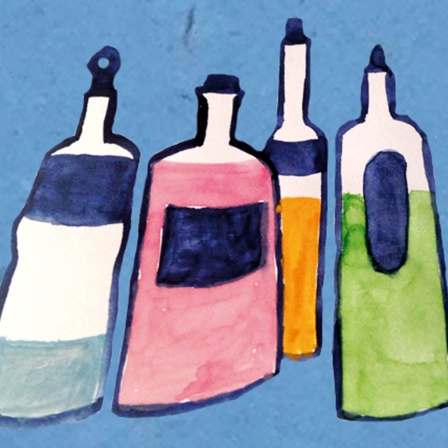 Illustration: Schnapsflaschen und Gläser.