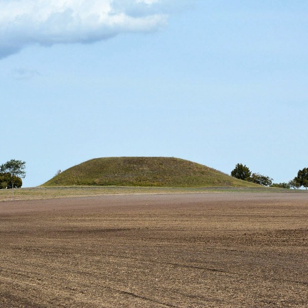 Blick auf das rekonstruierte Hügelgrab 