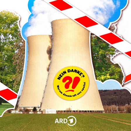 Zwei Atomkrafttürme, darauf der Aufkleber: Atomkraft - Nein Danke