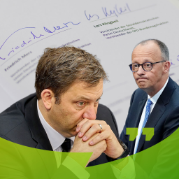 nachdenklicher Klingbeil, verdutzt schauender Merz 