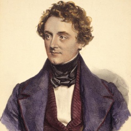 Eine nachträglich kolorierte Lithografie von Josef Kriehuber (1800-1876) zeigt Johann Nestroy.