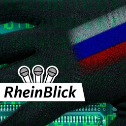 Eine Hand mit russischer Flagge drauf greift auf digitale Daten zu