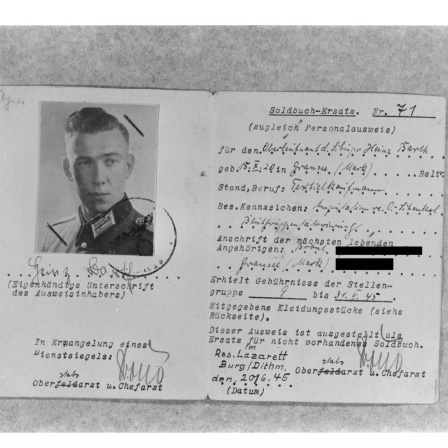 Ausweis von Heinz Barth, in dem er die Zugehörigkeit zur Waffen-SS unterschlägt