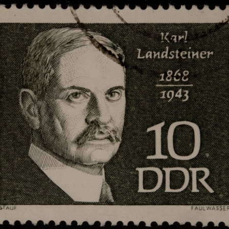 Karl Landsteiner, ein österreichischer Immunologe und Patholigist, Portrait auf einer DDR-Marke